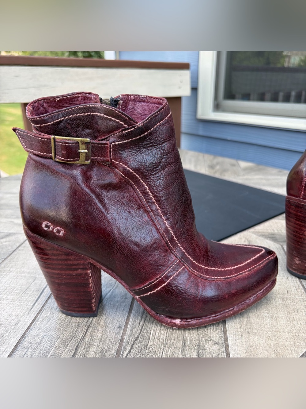 BED STU Isla Burgundy Leather Ankle Boots Women Sz 9.5 Heeled Buckle Cobbler - Picture 6 of 16